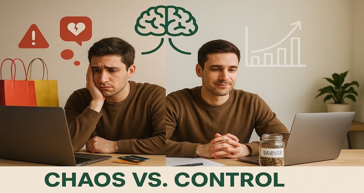 Person visualizing emotional vs logical bad money decisions, symbolizing the psychology behind bad financial choices