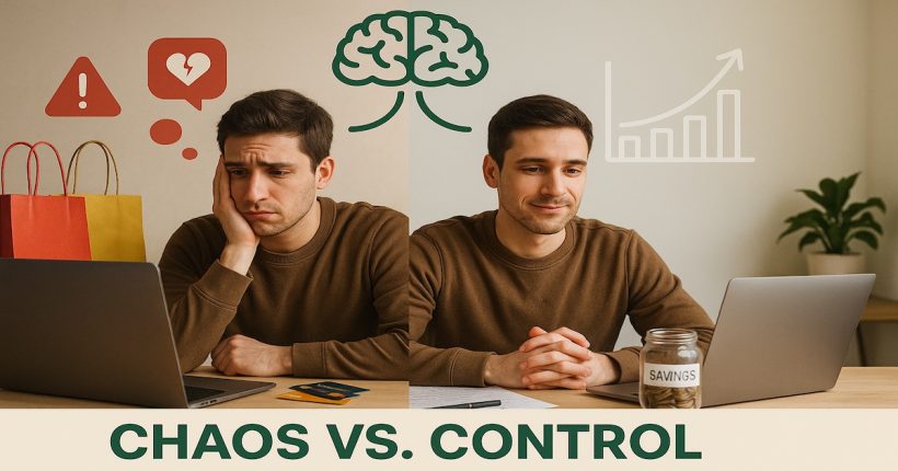 Person visualizing emotional vs logical bad money decisions, symbolizing the psychology behind bad financial choices