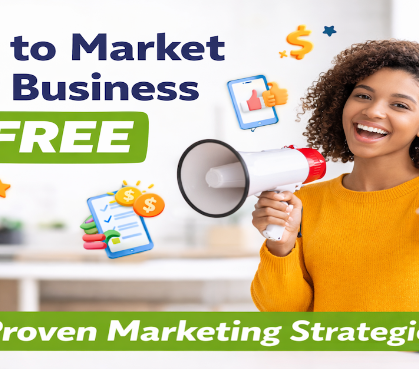 Woman hold a bullhorn pronouncing marketing strategies are free