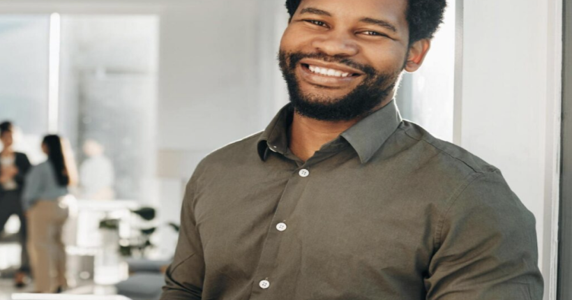 Man learning new skill on app.