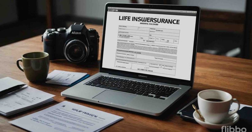 A person filing a life insurance claim with documents and a laptop.