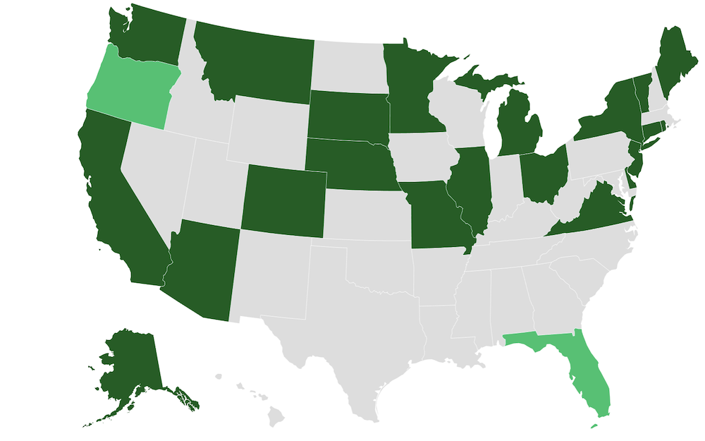 nfographic showing U.S. map highlighting 21 states with minimum wage increases in 2025, with dollar amounts and percentage changes