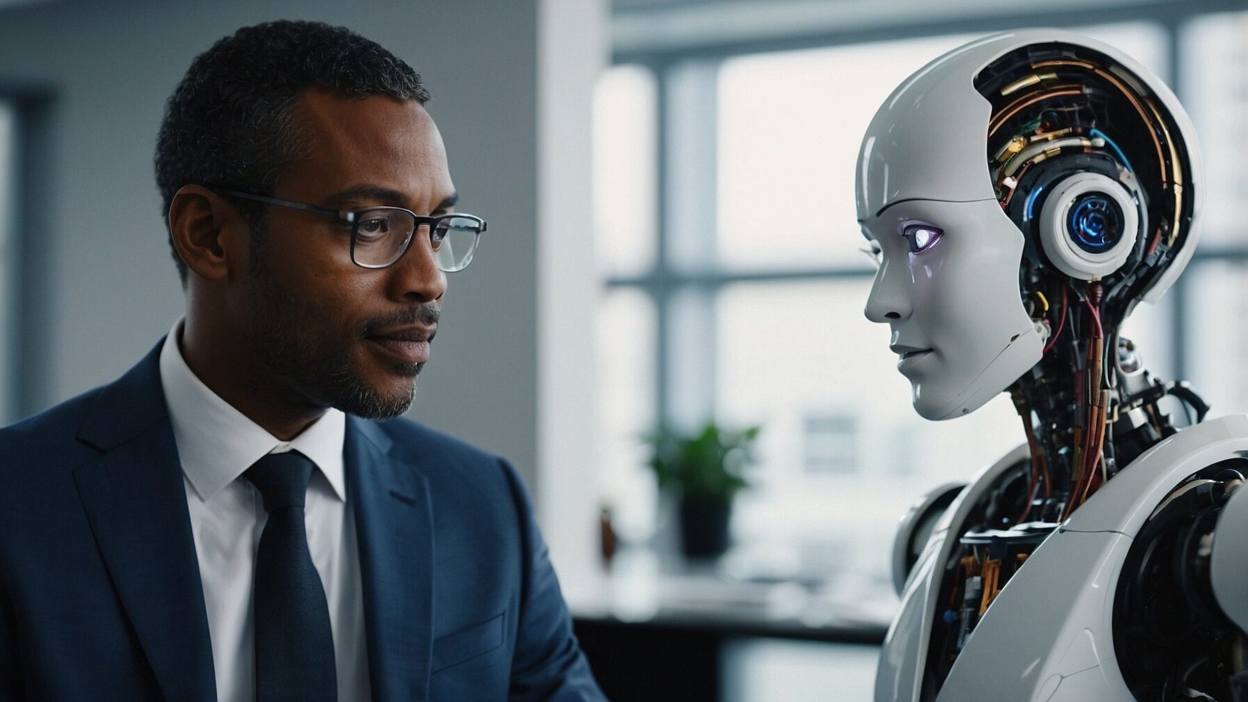 Businessman in office with his competitor AI.