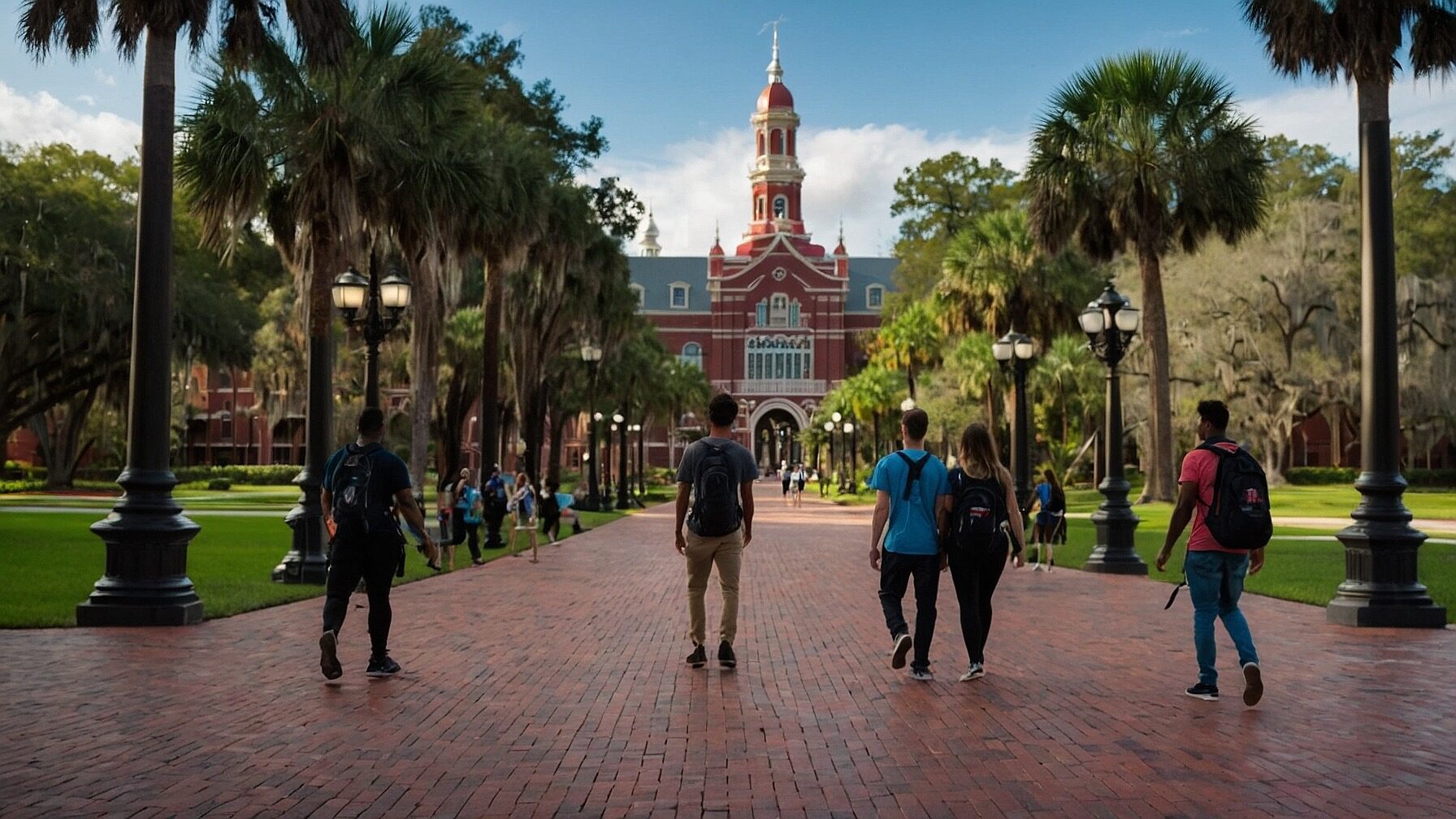University of Tampa campus showing students walking to class.