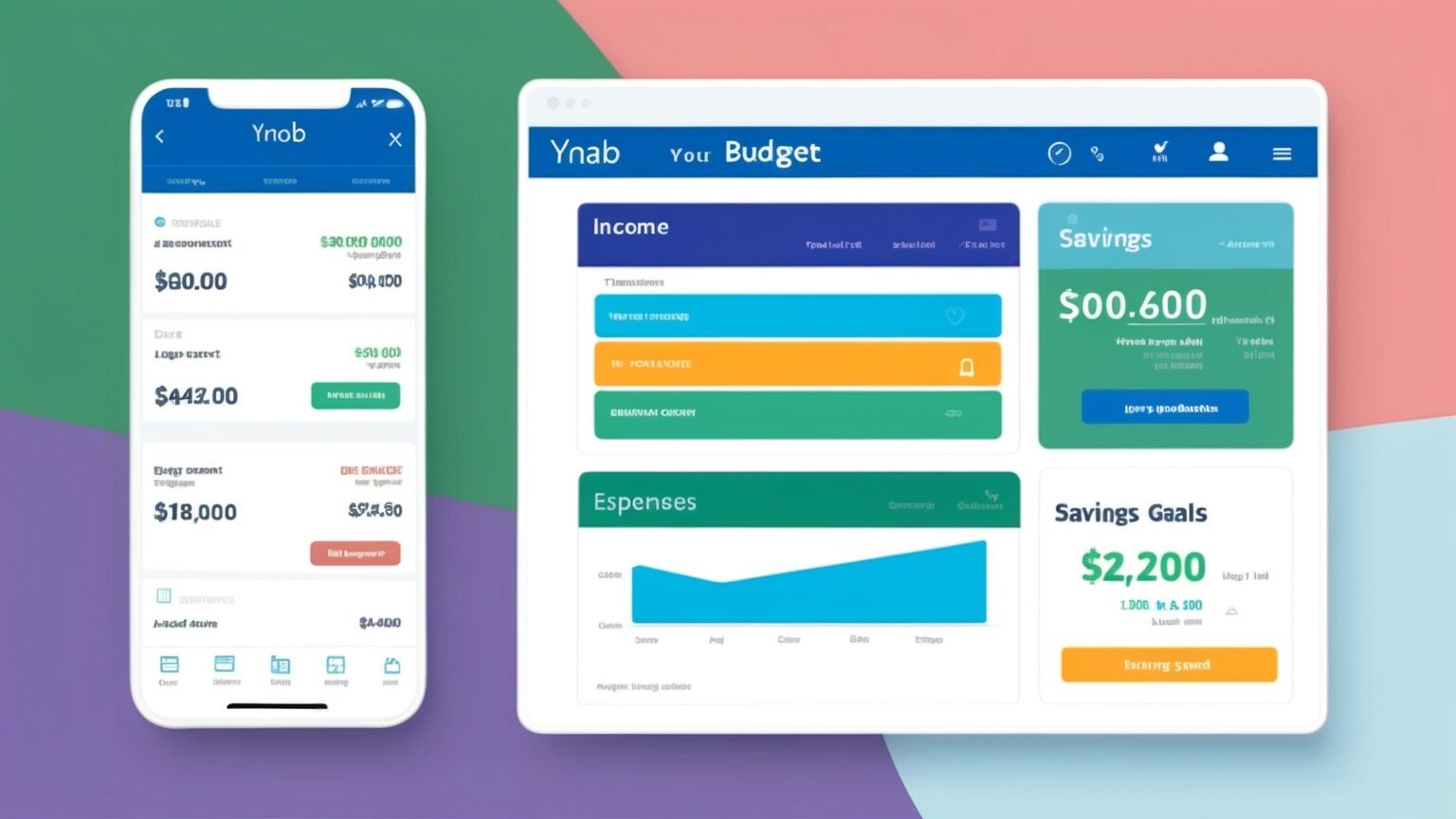 YNAB budgeting tool interface displaying income, expenses, and saving goals.