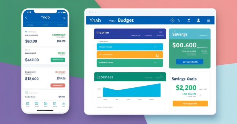 YNAB budgeting tool interface displaying income, expenses, and saving goals.