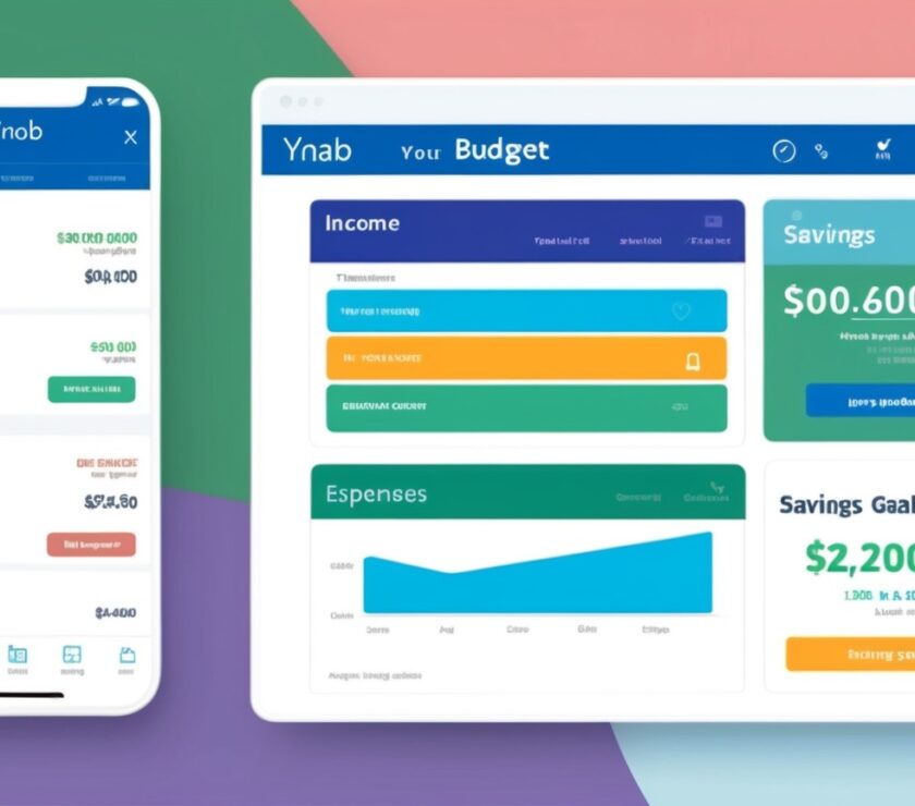 YNAB budgeting tool interface displaying income, expenses, and saving goals.
