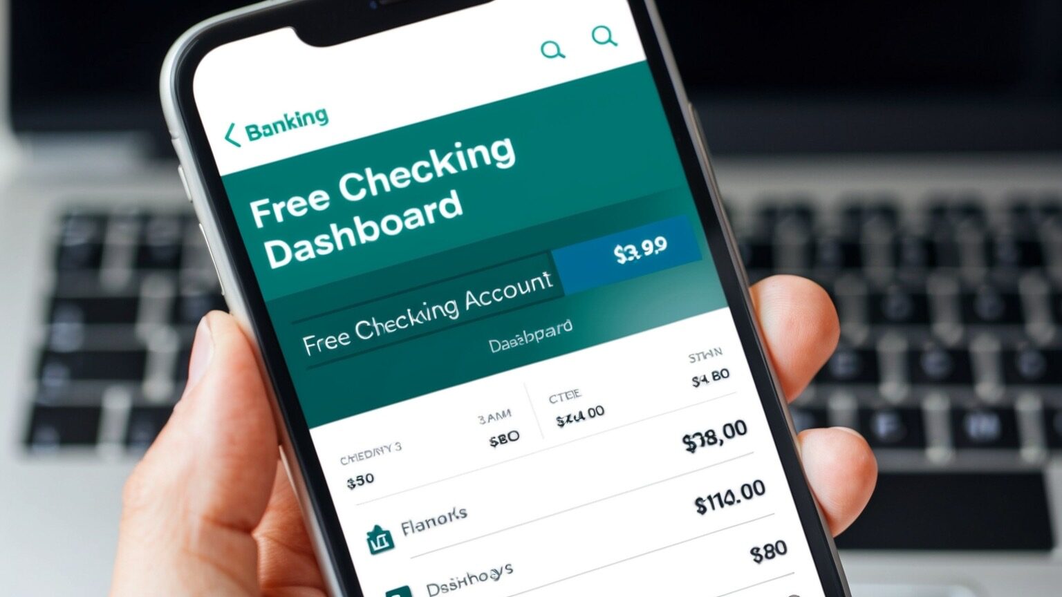 A smartphone displaying a free checking account dashboard on a banking app.