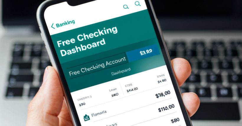 A smartphone displaying a free checking account dashboard on a banking app.