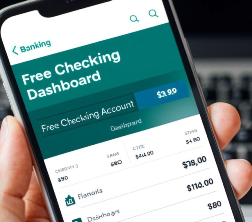 A smartphone displaying a free checking account dashboard on a banking app.