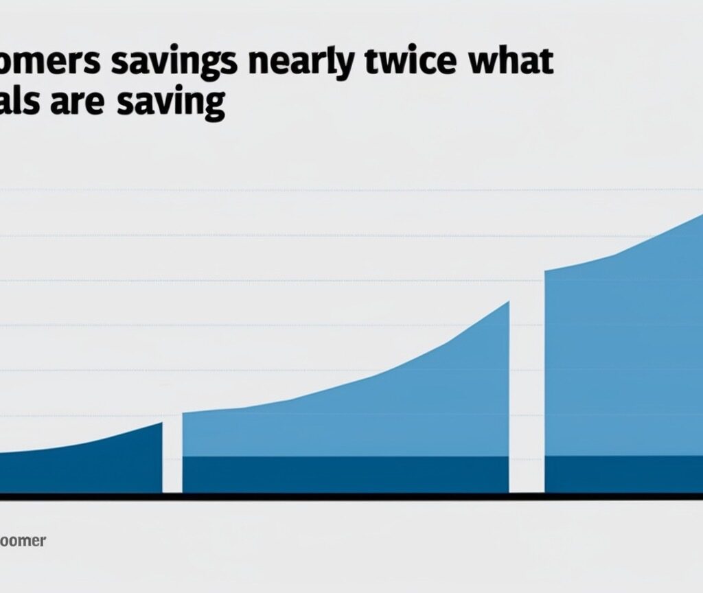 Graph showing comparative savings amounts between Baby Boomers and Millennials with upward trending blocks.