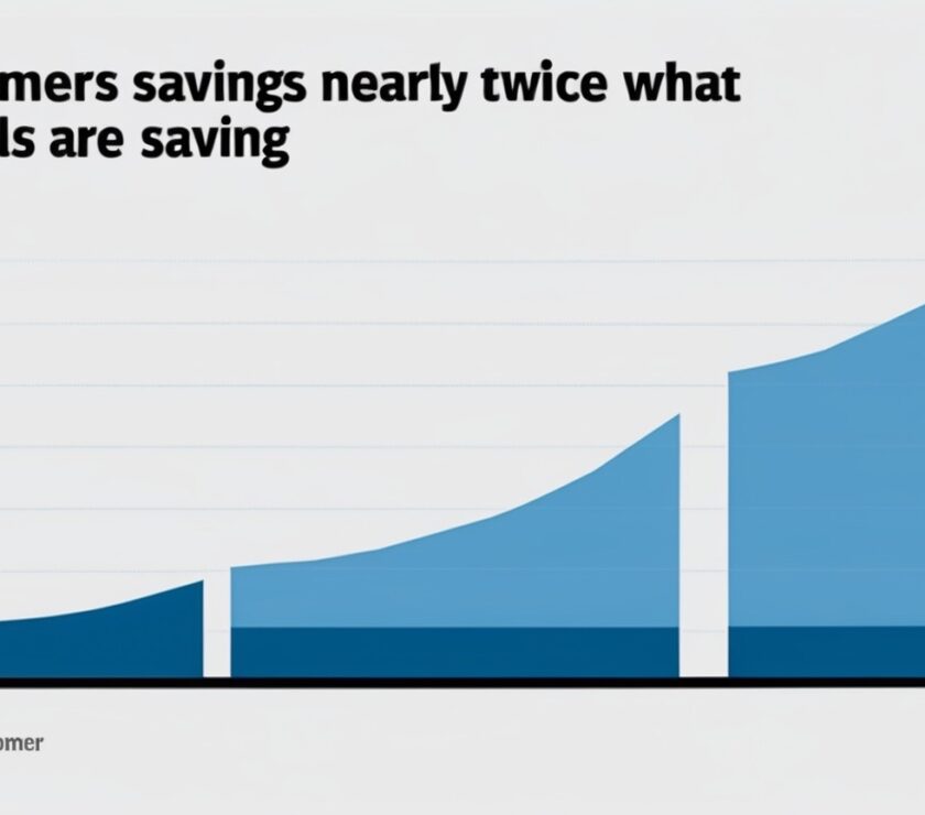 Graph showing comparative savings amounts between Baby Boomers and Millennials with upward trending blocks.