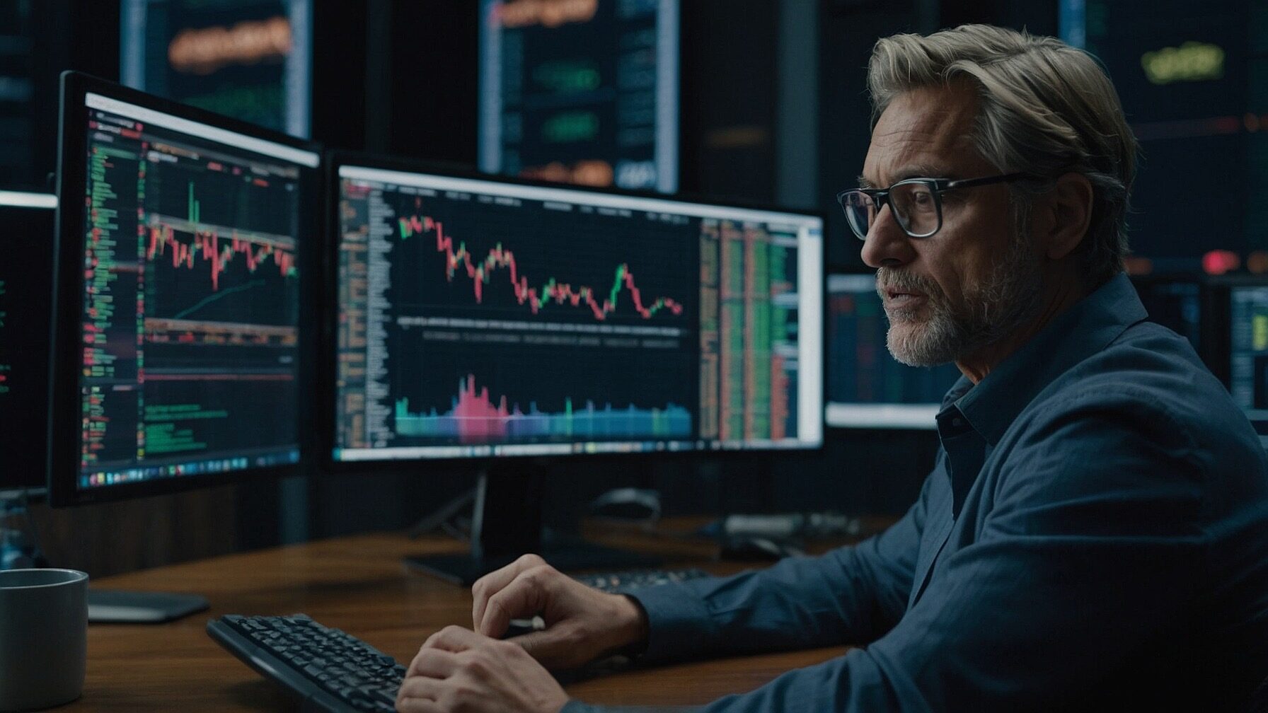Investor analyzing cryptocurrency exchange platform