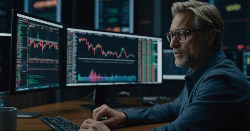 Investor analyzing cryptocurrency exchange platform