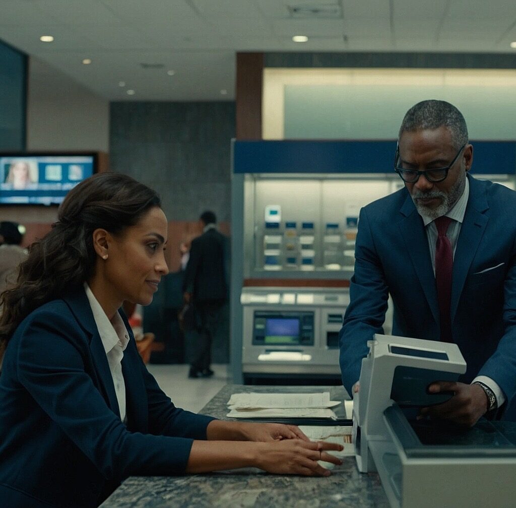 two employees working in the banking sector.