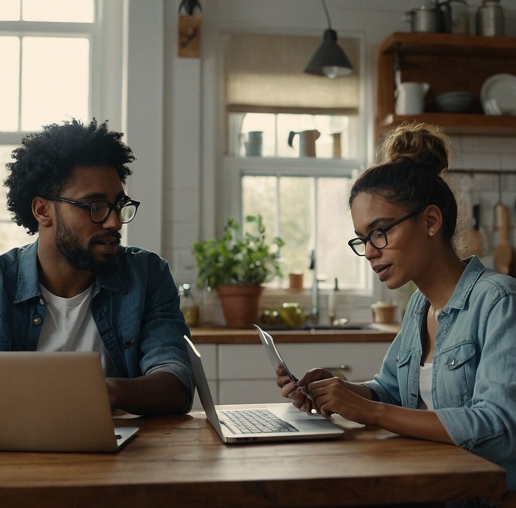 a Millenial couple using online budgeting tools to reach financial freedom.