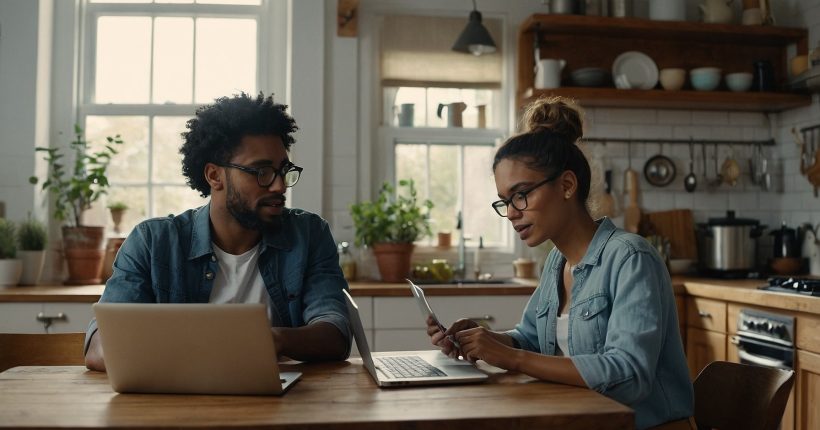 a Millenial couple using online budgeting tools to reach financial freedom.