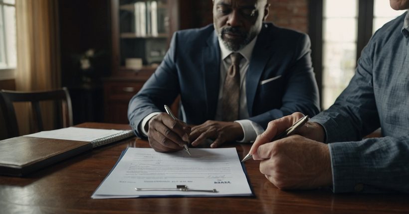 A borrower signing an emergency loans contract, highlighting the importance of reading terms carefully.