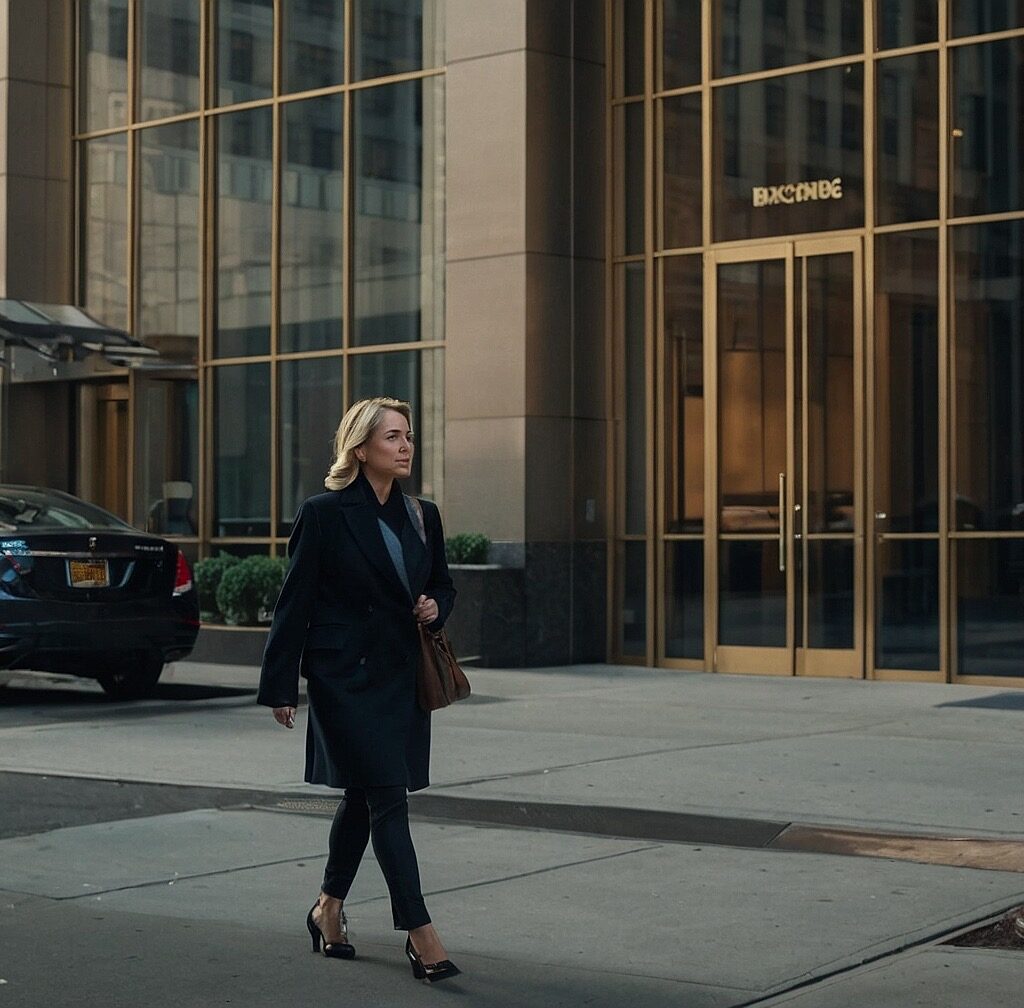 Woman walks into an office building seeking personal loans