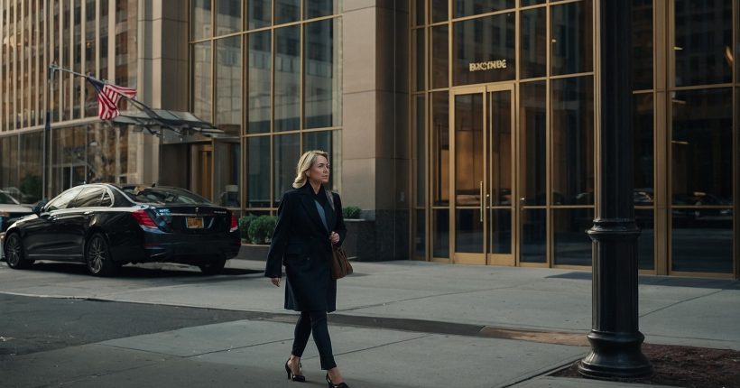 Woman walks into an office building seeking personal loans