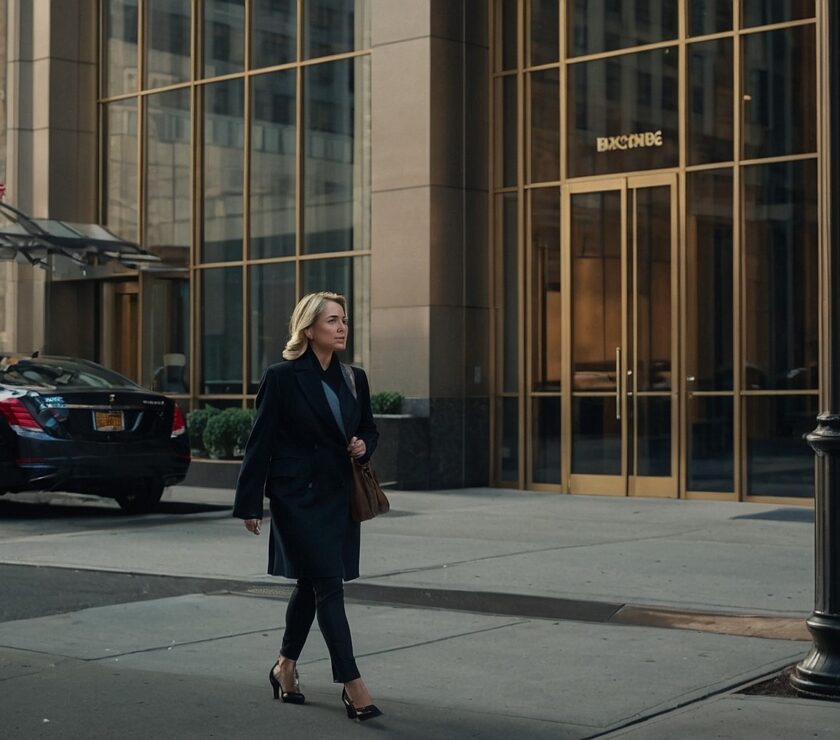 Woman walks into an office building seeking personal loans