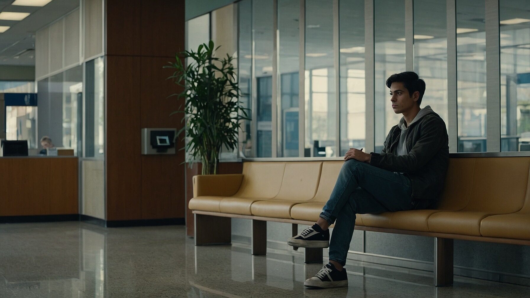 Young sitting in the bank waiting to apply for a loans and credit.