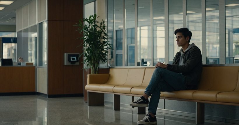 Young sitting in the bank waiting to apply for a loans and credit.