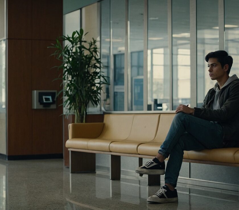 Young sitting in the bank waiting to apply for a loans and credit.