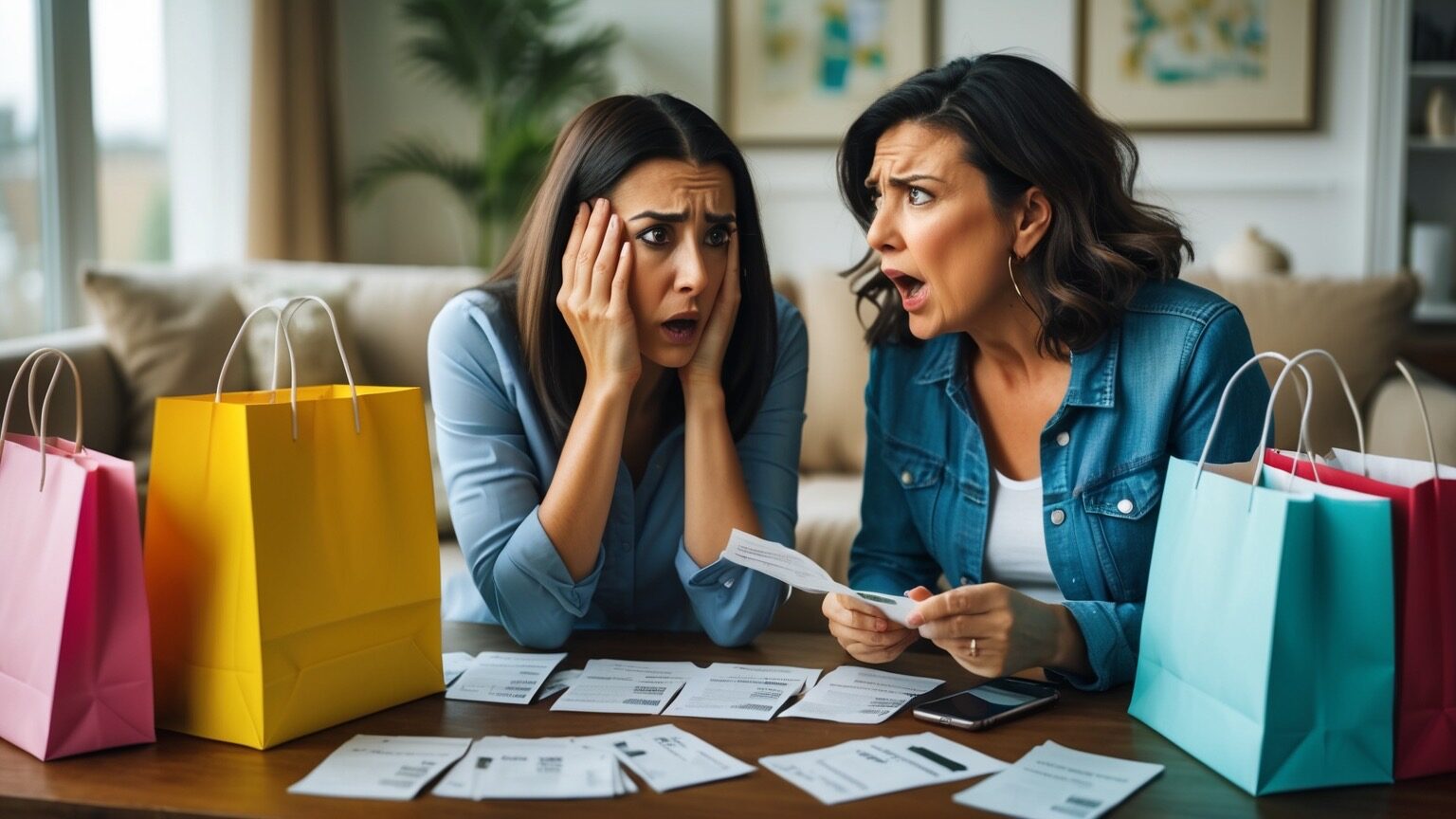 Gen Z young woman being scolded by Mom because of her spending habits.