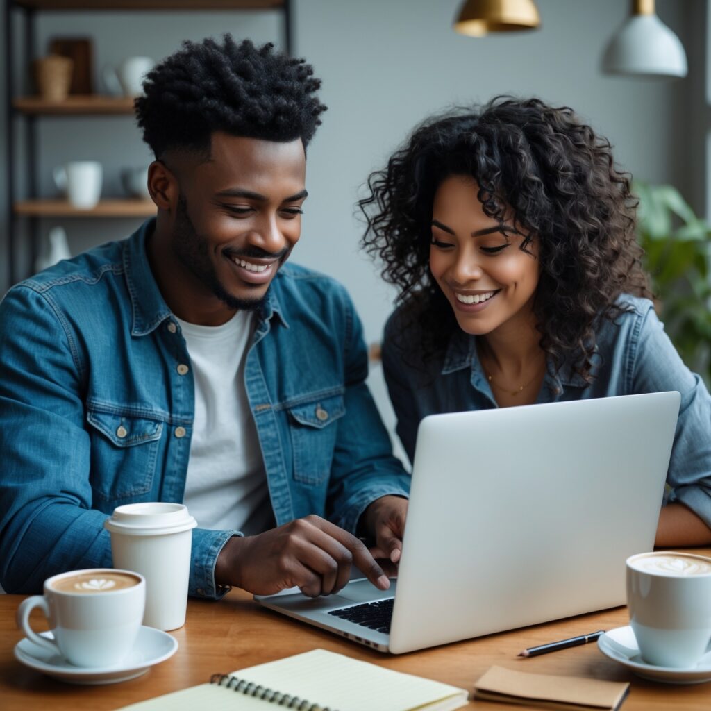 Young adult budgeting on laptop with coffee and notebook – learning how to budget while being broke.