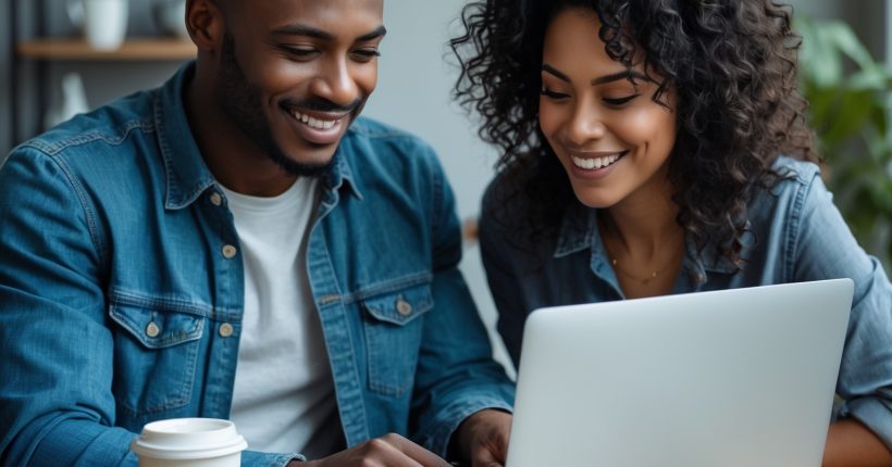 Young adult budgeting on laptop with coffee and notebook – learning how to budget while being broke.