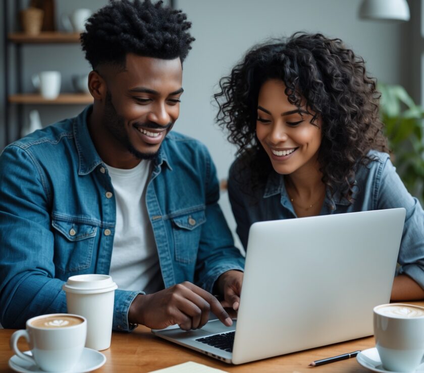 Young adult budgeting on laptop with coffee and notebook – learning how to budget while being broke.