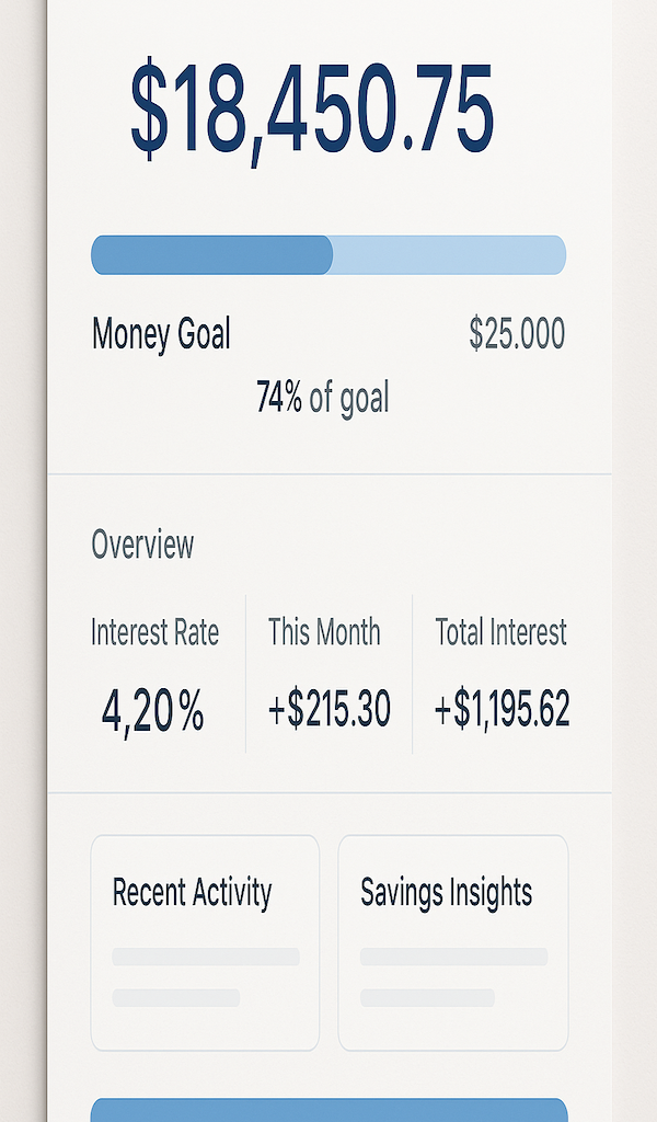 Digital savings dashboard showing progress toward money goals