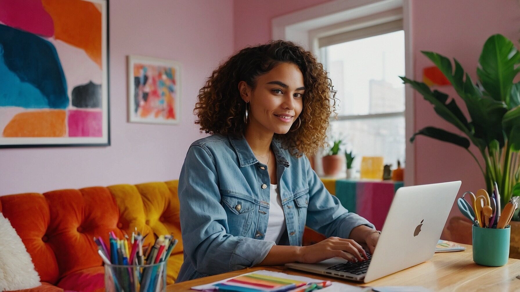Woman sits at her table checking accounts that contain passive income.