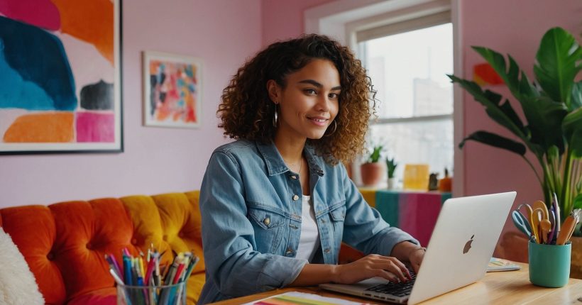 Woman sits at her table checking accounts that contain passive income.