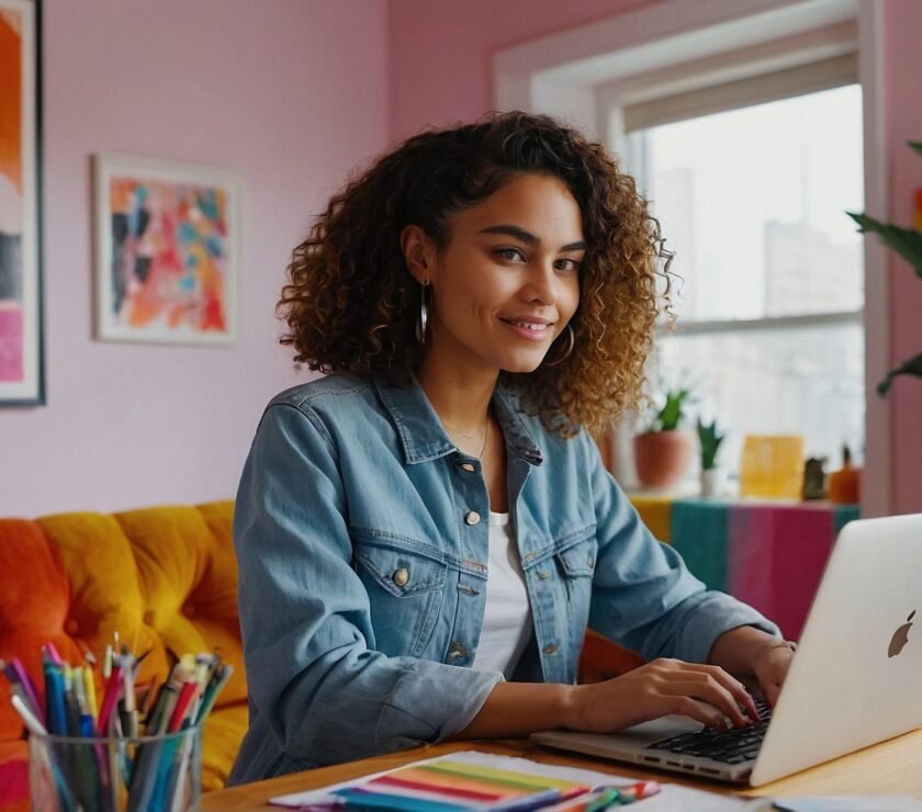 Woman sits at her table checking accounts that contain passive income.
