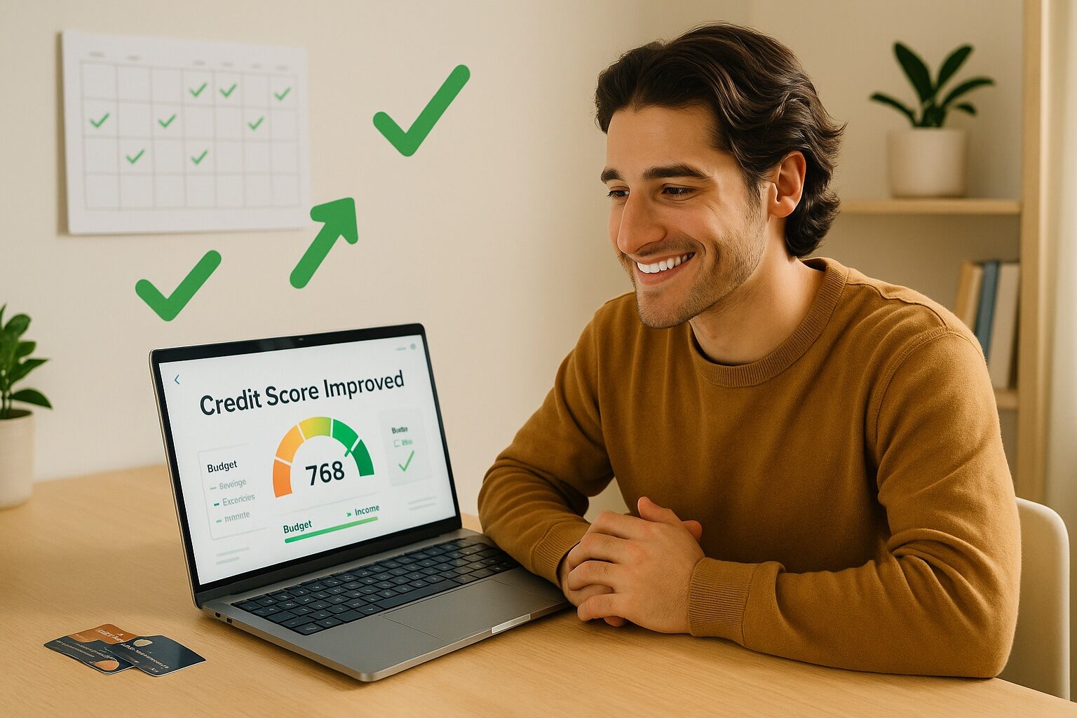 Person following fix your credit score improvement guide on a laptop using Monarch Money in a modern workspace, symbolizing financial empowerment and a 90-day credit repair journey