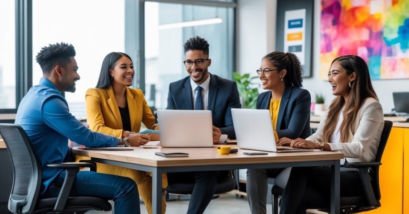Gen Z professionals embracing Loud Living work culture through collaboration and creativity.