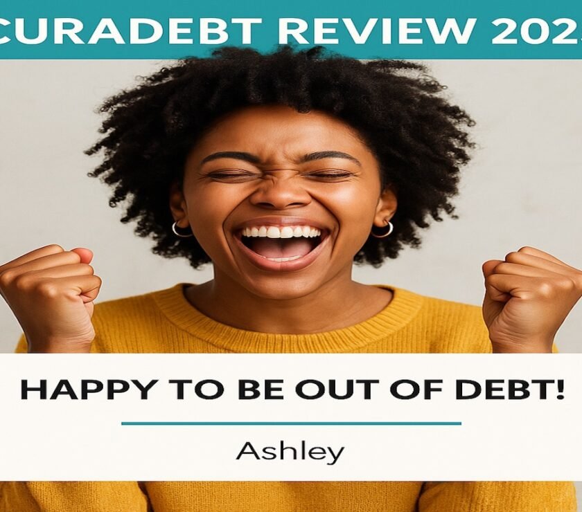 A woman tries CuraDebt review 2025 debt relief service dashboard