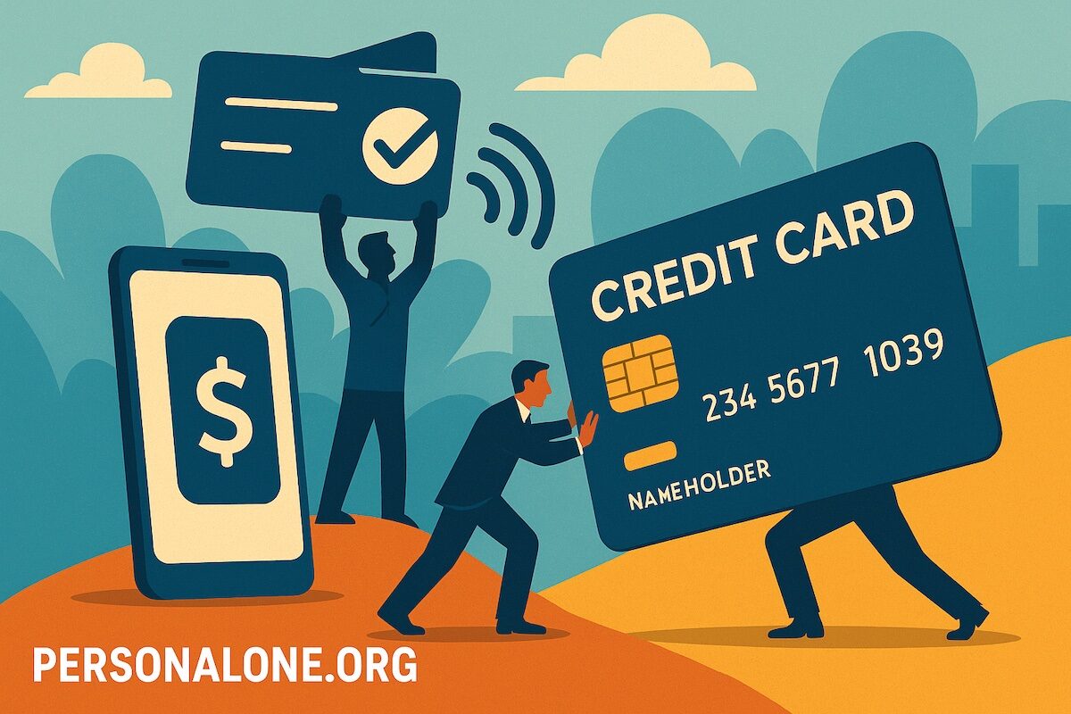 Illustration of digital payments method competing with traditional credit cards in the financial landscape