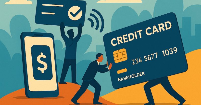 Illustration of digital payments method competing with traditional credit cards in the financial landscape