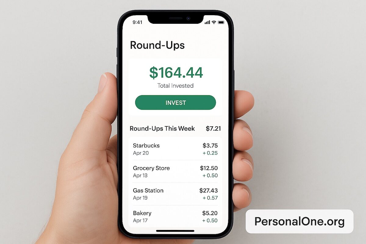 Smartphone showing round-up best apps to automatically invest spare change