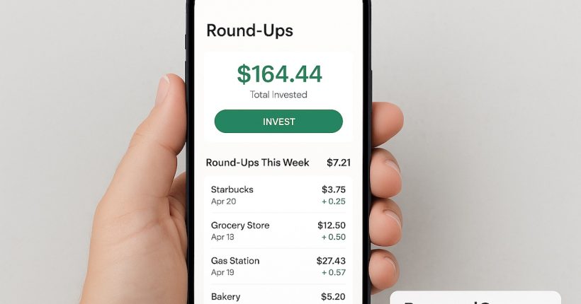 Smartphone showing round-up best apps to automatically invest spare change