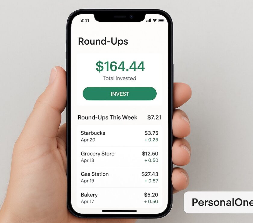 Smartphone showing round-up best apps to automatically invest spare change