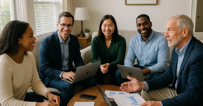 During a recession an Smart Investor Club meets to implement strategy