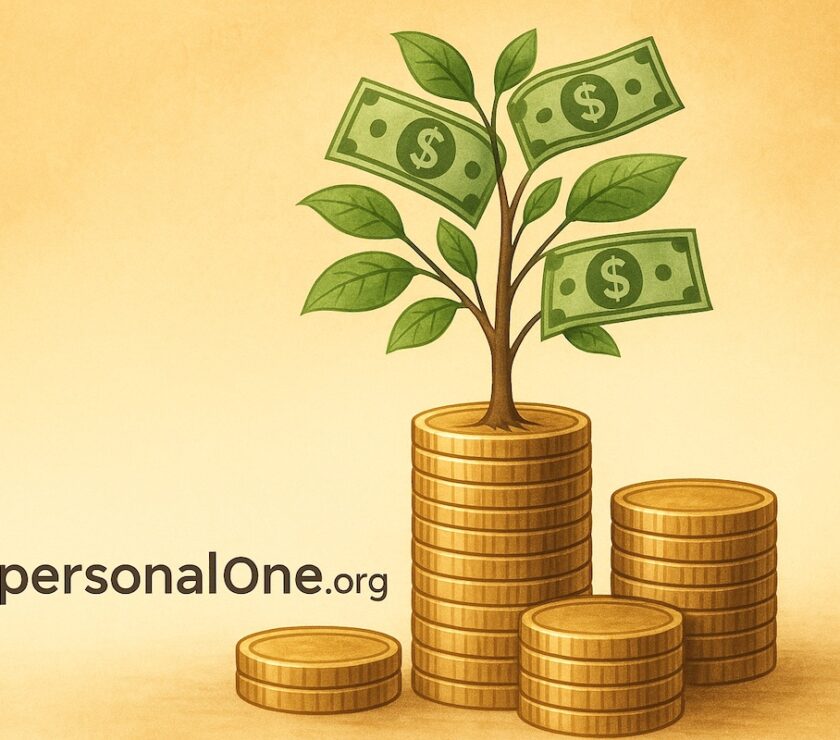 Money tree growing from stacks of coins, symbolizing passive income streams freedom