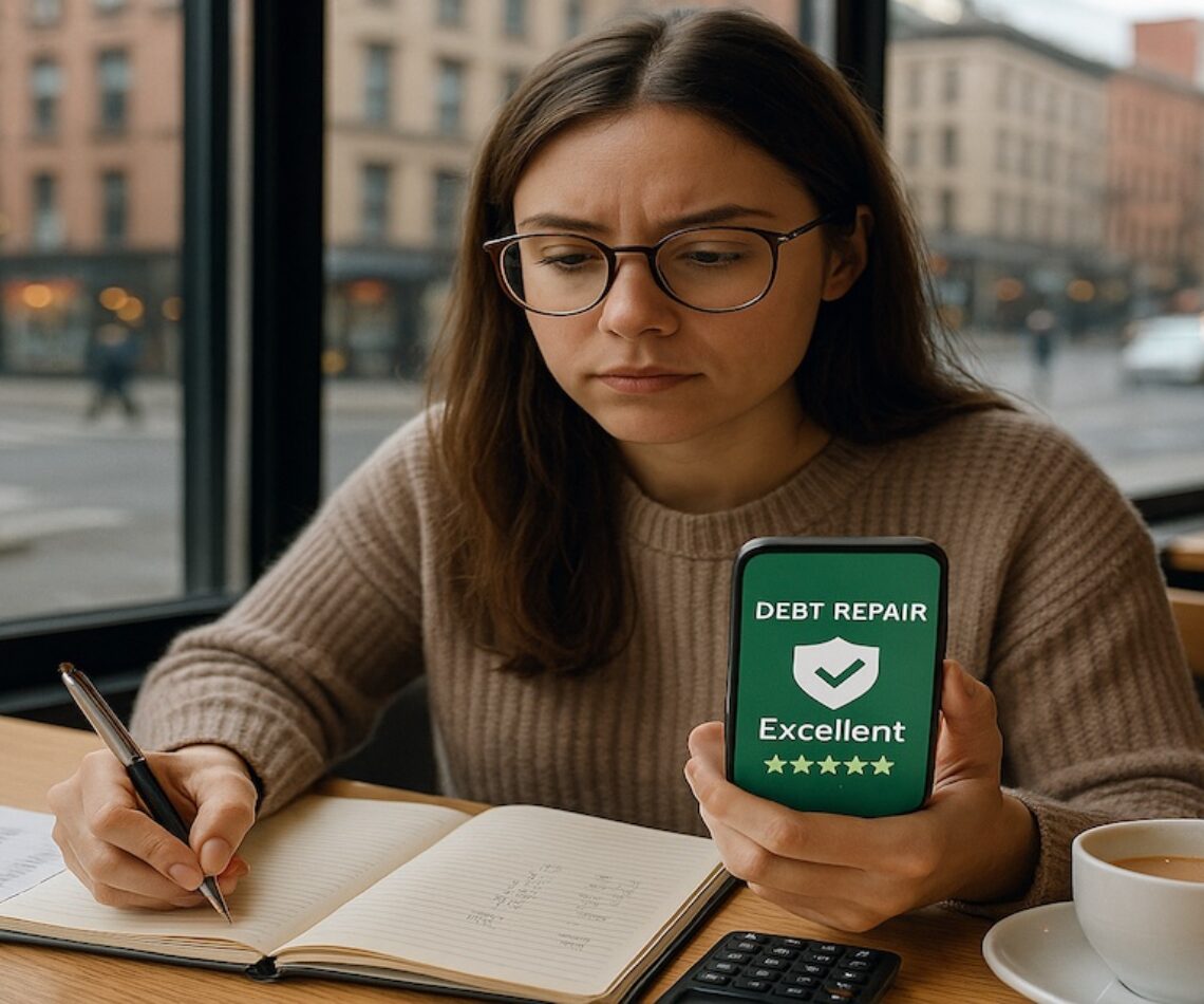 Millenniall woman calculating debt repair analyst.