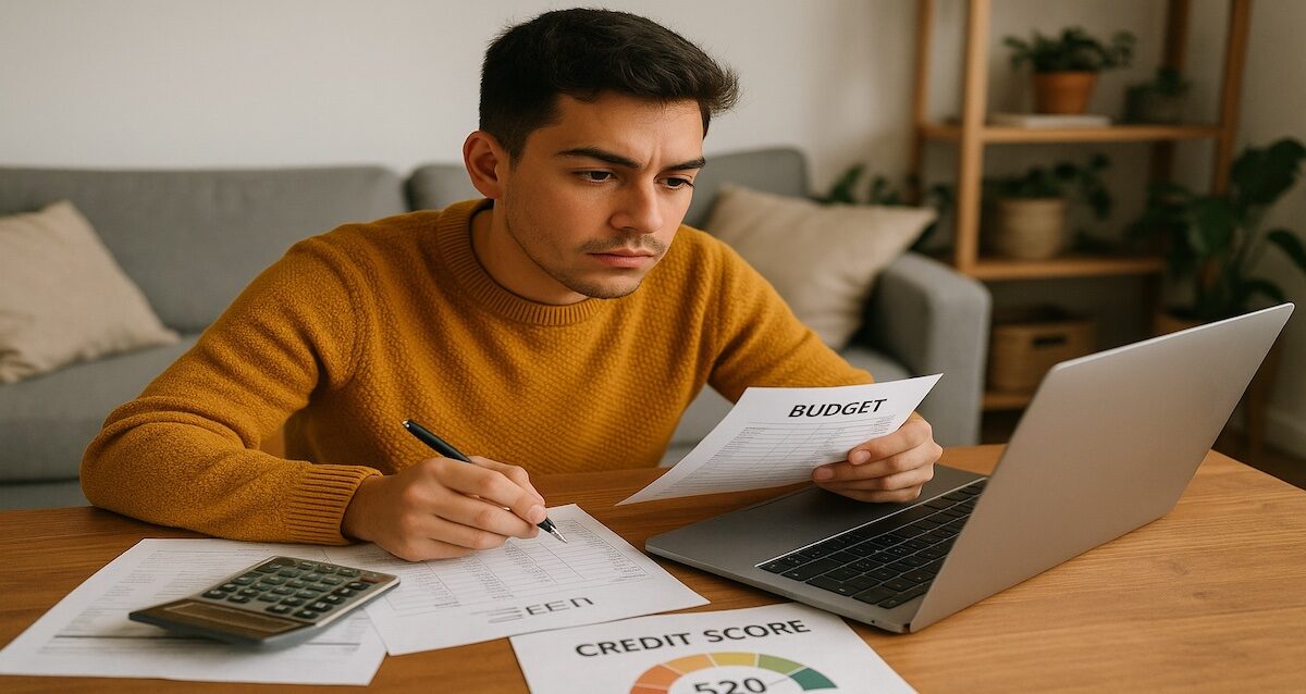 Young Millennial reviewing finances on laptop while budgeting to rebuild credit
