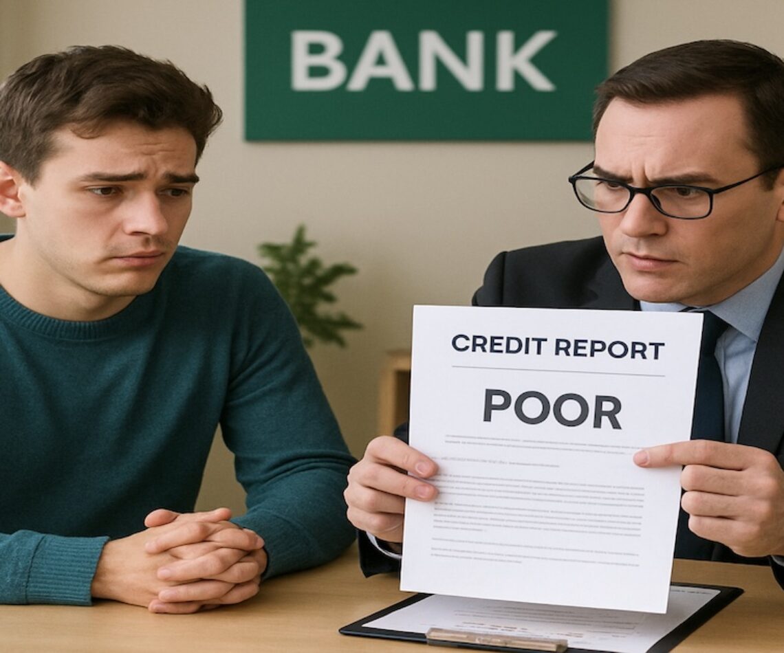 Young man learning he must dispute credit report errors