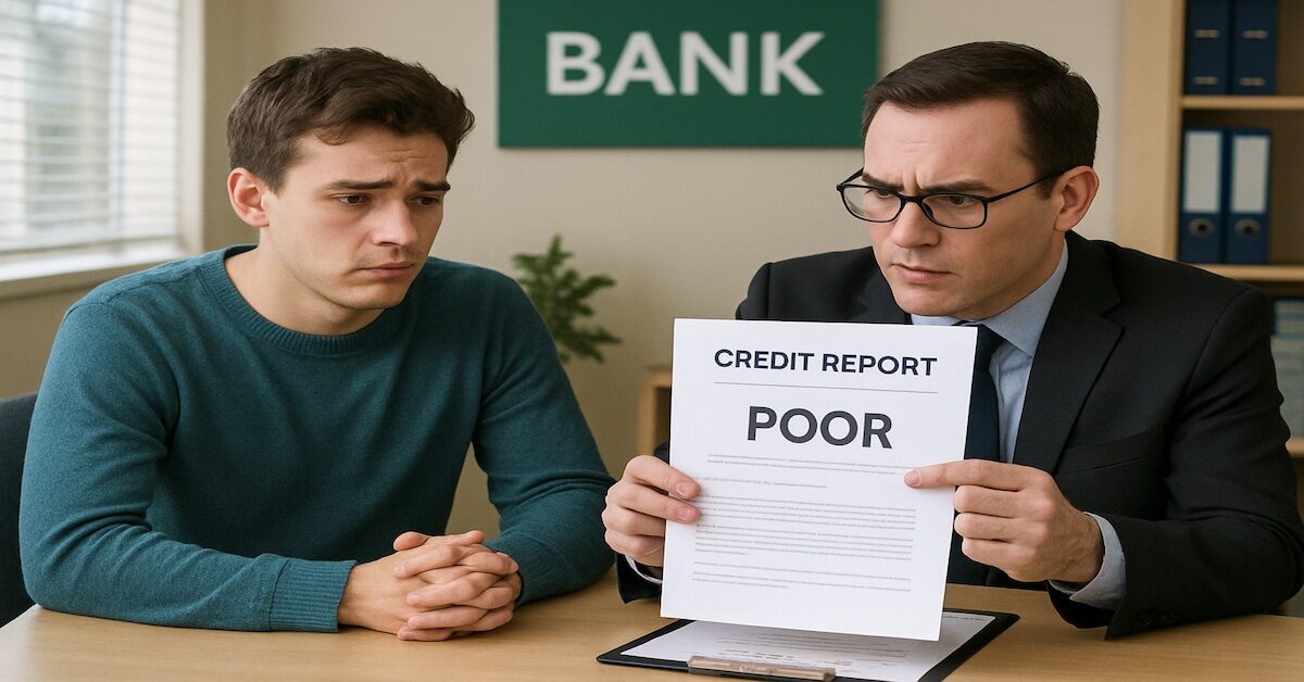 Young man learning he must dispute credit report errors